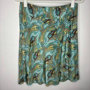 Vintage Ann Taylor Loft Green Paisley Skirt Fully Lined Size 4 Ruffle Side Zip